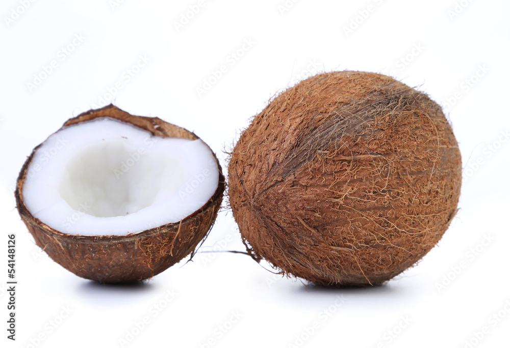 coconut and slice on a white background coconut and slice on a white background