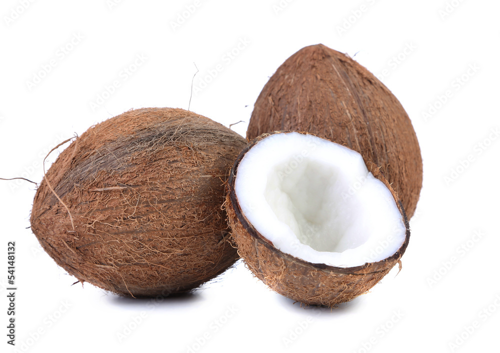 coconuts and slice on a white background coconuts and slice on a white background