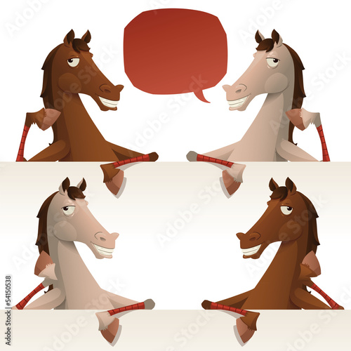 Funny Cartoon Horse With A Blank Sign