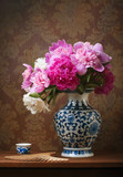Still life with peonies in a chinese vase