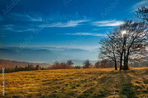 The mountain autumn landscape in Beskidy  Poland
