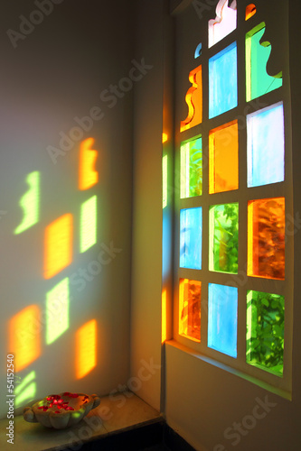 windiow with multicolored glass in India photo
