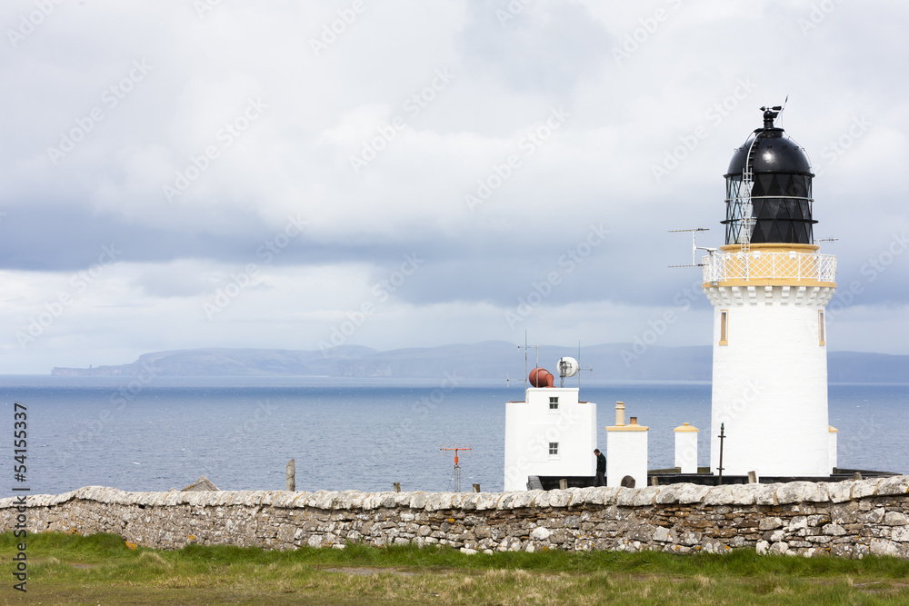 Dunnet Head Lighthouse with Orkney in the background, Highlands,