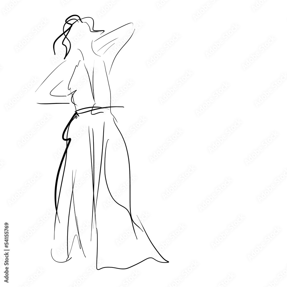 Concept women in dress, fashion hand drawing sketch