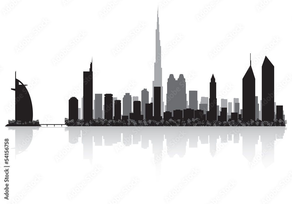 Dubai city skyline vector silhouette