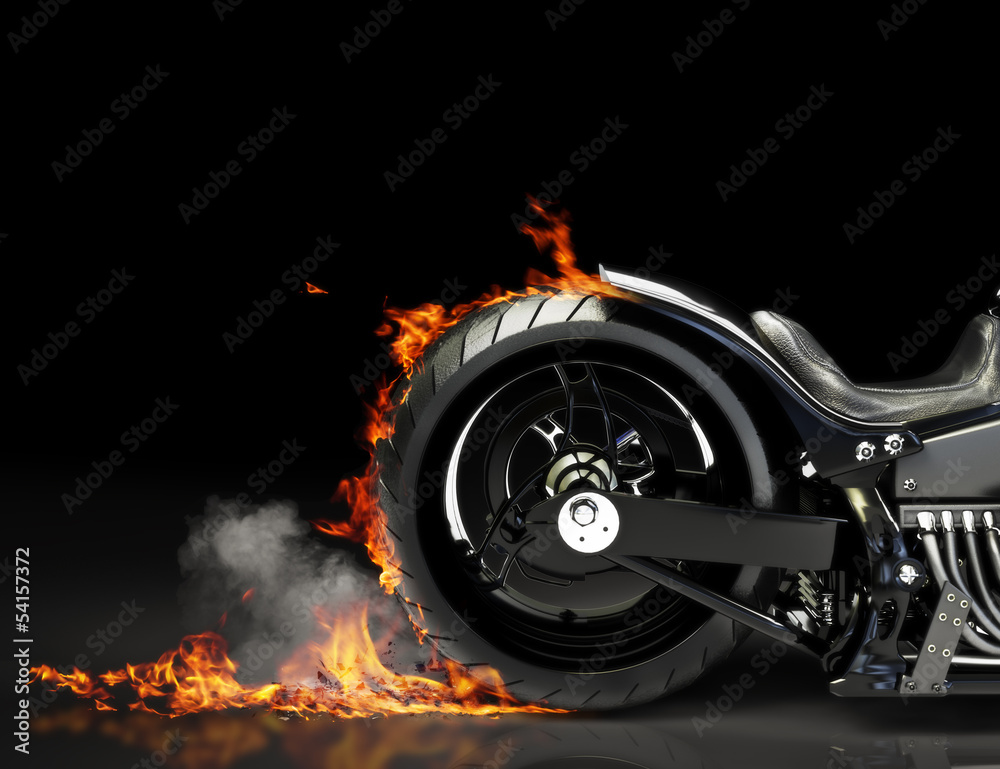 Fototapeta premium Niestandardowe czarne wypalenie motocykla. Pokój na tekst lub copyspace
