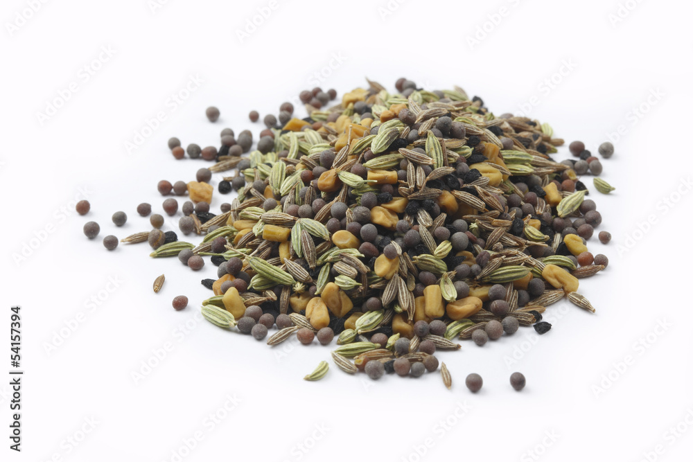 Spices for Panch Phoron on White Background Spices for Panch Phoron on White Background