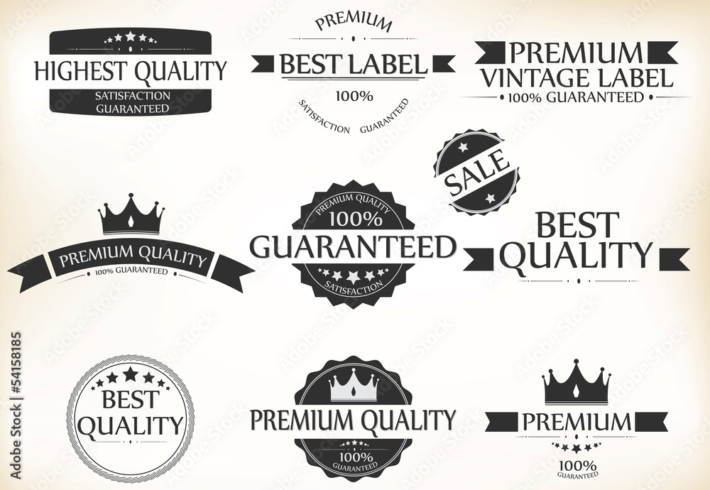 Satisfaction Guarantee Label and Vintage Premium Quality set