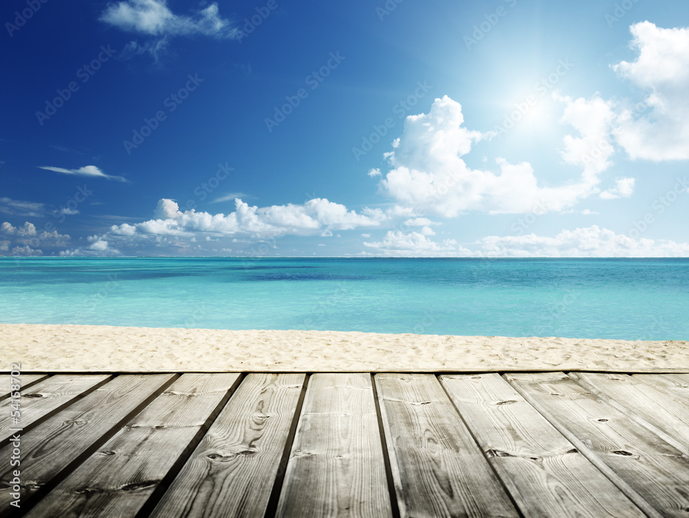 Caribbean sea and wooden platform