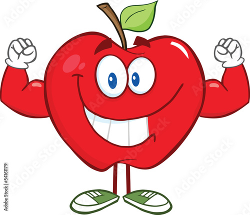 Apple Cartoon Character With Muscle Arms