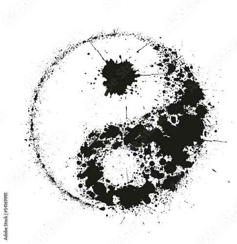 Obraz na płótnie Grunge Yin Yan symbol made of black ink splashes,vector w salonie