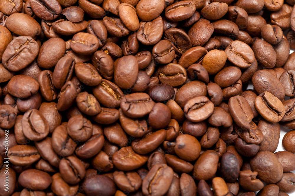 coffee beans close up isolated on white