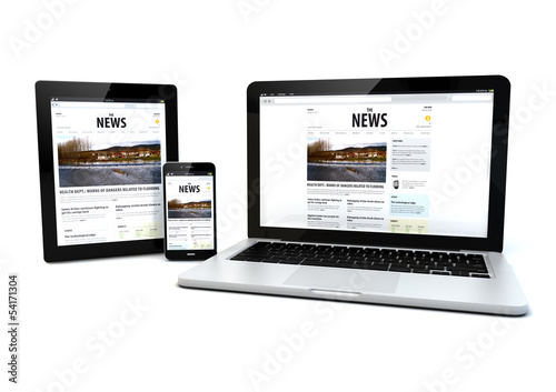 news on a tablet, laptop and phone
