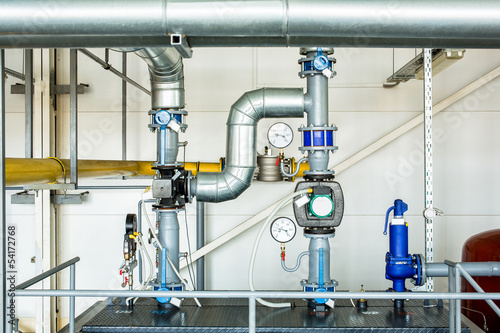 equipment and piping industrial gas boiler room