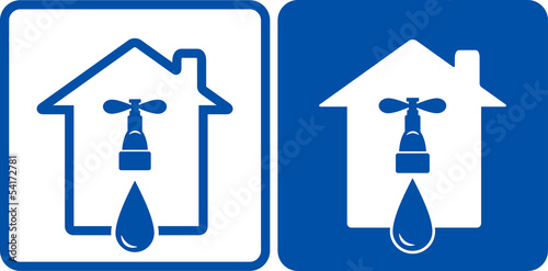 two houses with tap and water drop