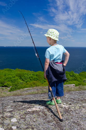 Child boy ready for fishing