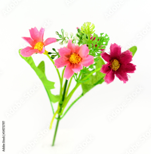 Colorful Artificial Flower Arrangement on white background