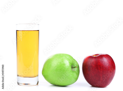 Green and red apples,  juice isolated on white