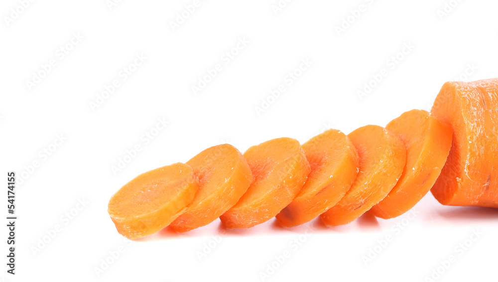 Raw carrot slices on a white background Raw carrot slices on a white background