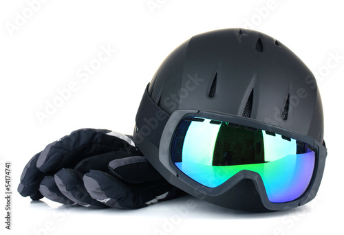 Winter sport glasses  helmet and gloves  isolated on white