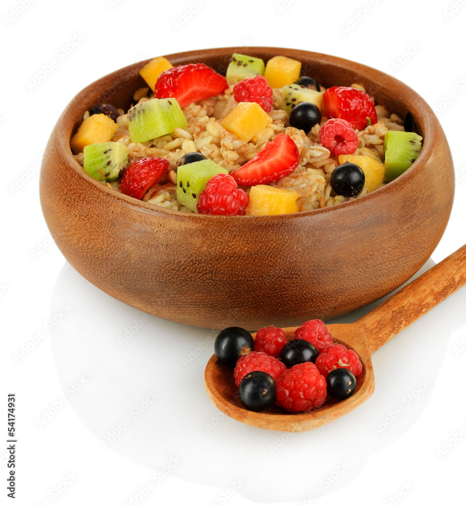 Oatmeal with fruits isolated on white