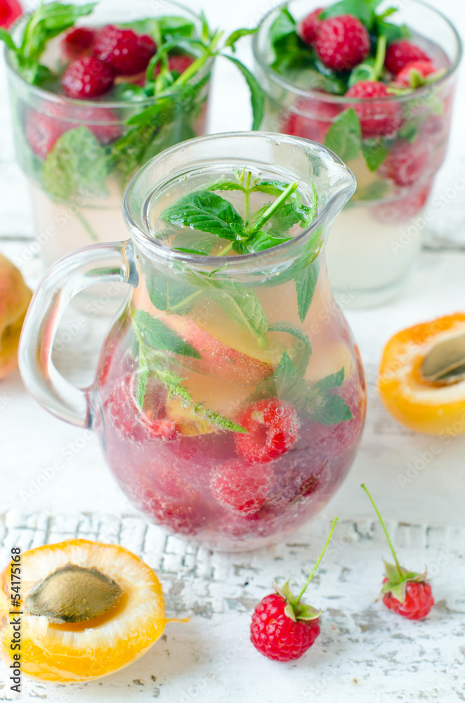 .Lemonade with raspberries and apricots .Lemonade with raspberries and apricots
