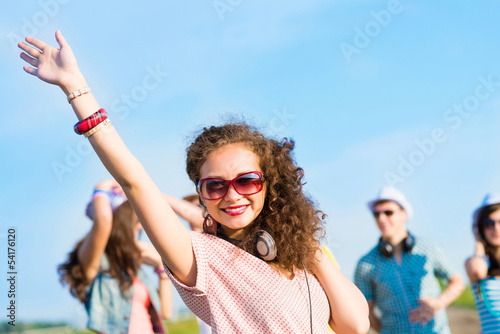 young woman with headphones