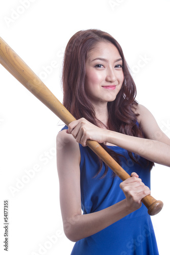 girl holding a baseball bat.
