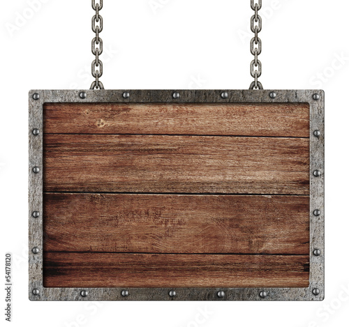 medieval sign with chains isolated on white