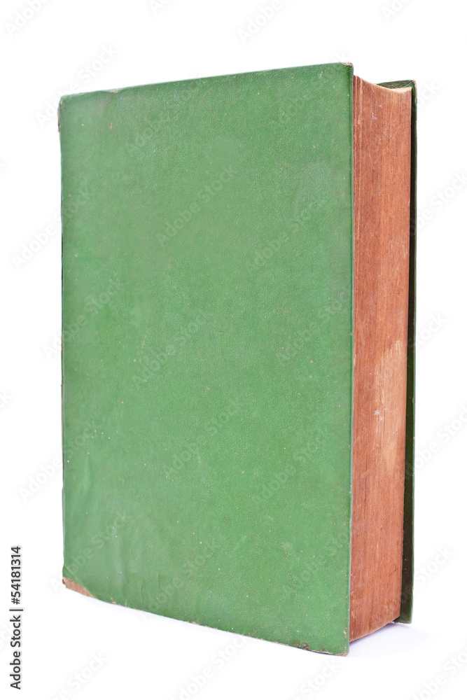 green colour blank hard cover of old book on white background green colour blank hard cover of old book on white background