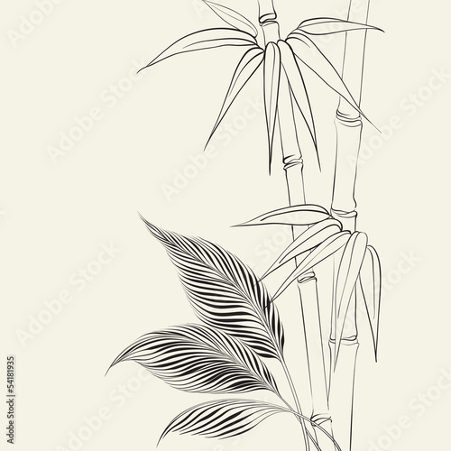 Palm tree over bamboo forest.