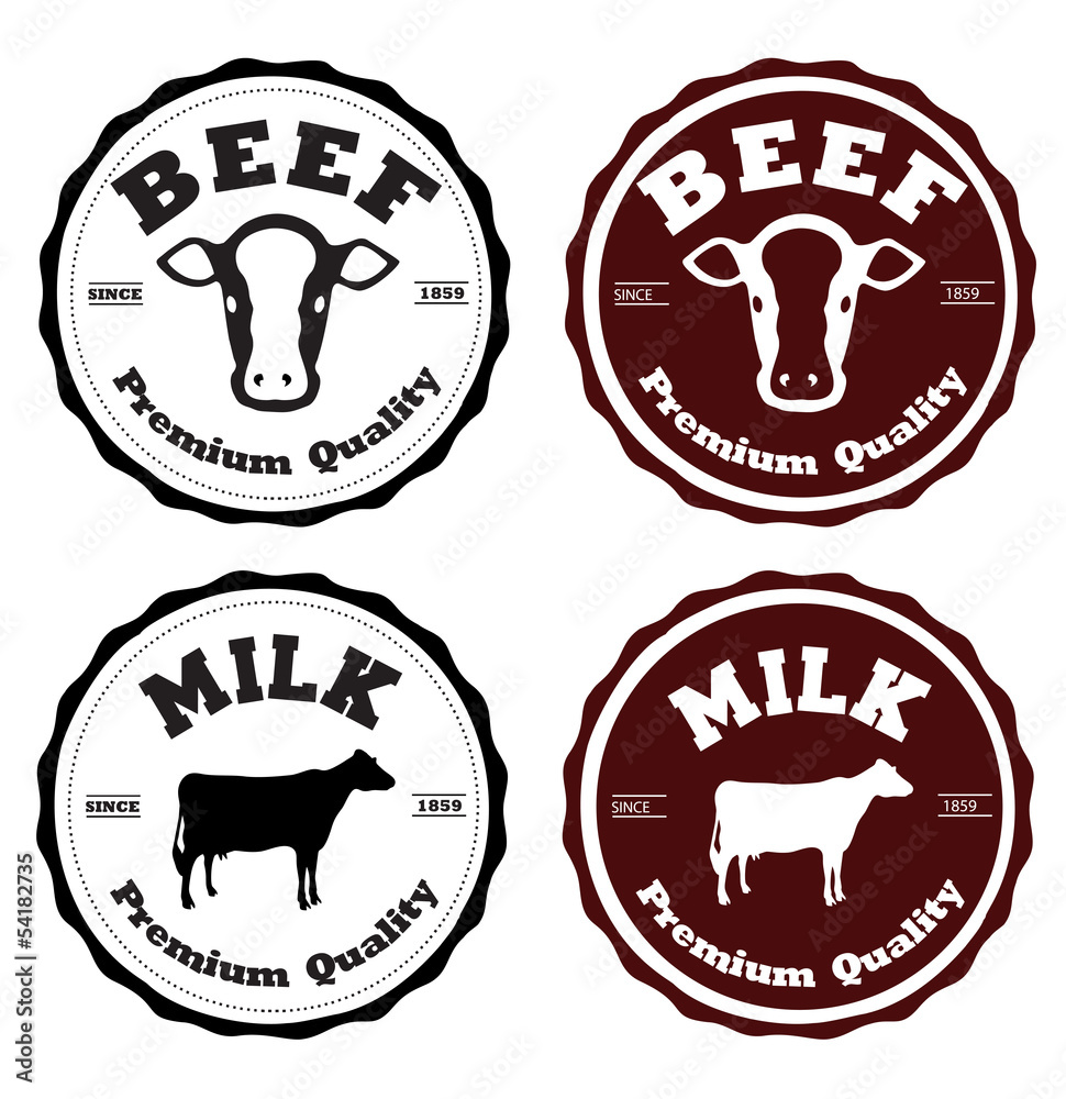 Labels beef and milk