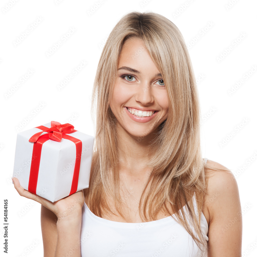 Young happy woman with a gift Young happy woman with a gift