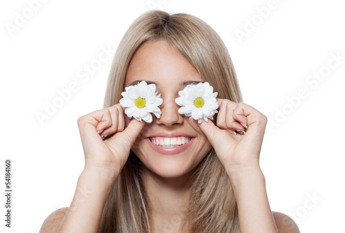 Beautiful happy young woman with flowers