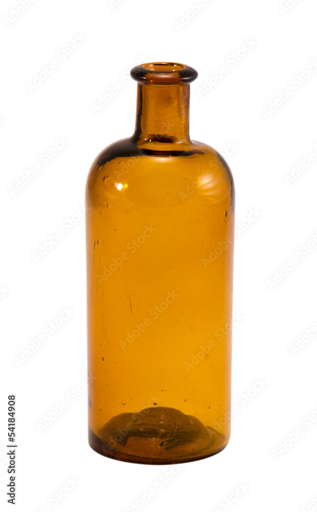 old yellow glass empty bottle isolated on white