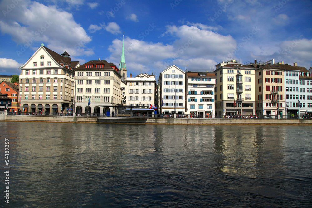 Zurich cityscape and river Limmat, Switzerland .