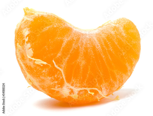 peeled mandarin segment isolated on white background