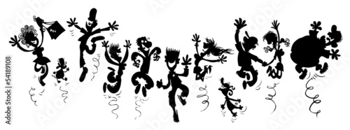 Happy party people. Silhouette cartoon.