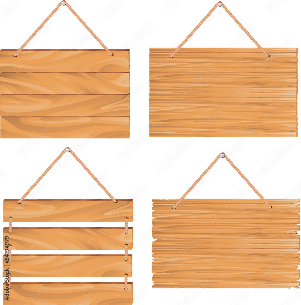 Fototapeta premium signboards hanging on rope, isolated on white
