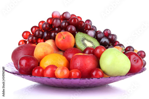 Assortment of juicy fruits isolated on white