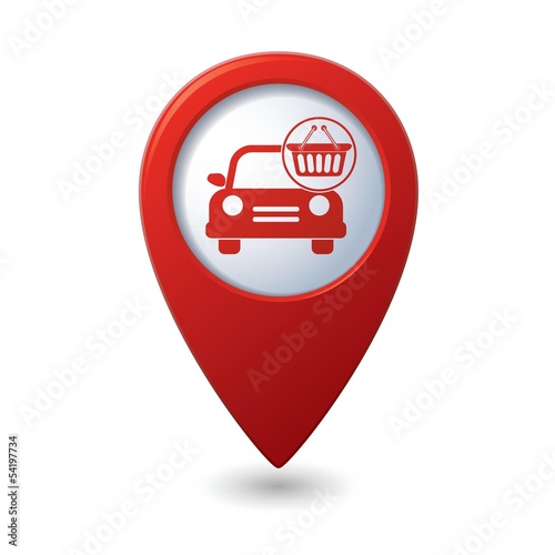 Car with shop basket icon no red map pointer