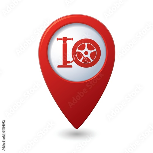 Car wheel and pump service icon on map pointer