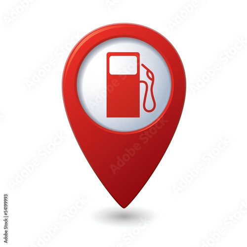 Map pointer with gas station icon. Vector illustration