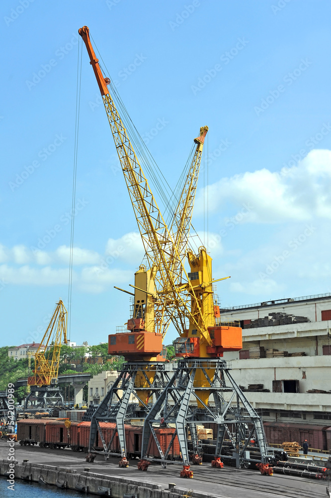 Cargo crane and train in the port of Odessa, Ukraine