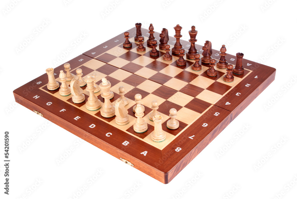 Wooden Chessboard with peaces ready to play Wooden Chessboard with peaces ready to play