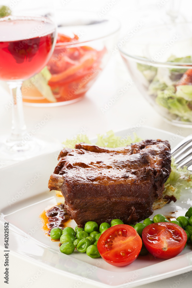 Pork spareribs on plate