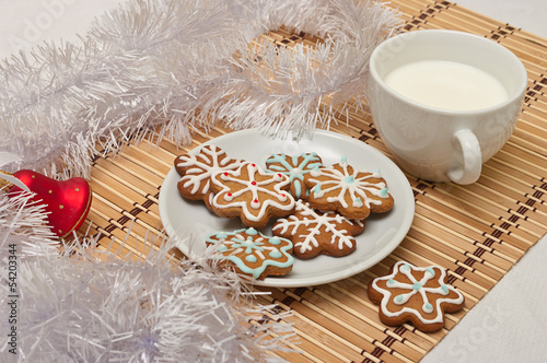 Decorated Sugar Cookies and Milk for Santa at Christmas Time