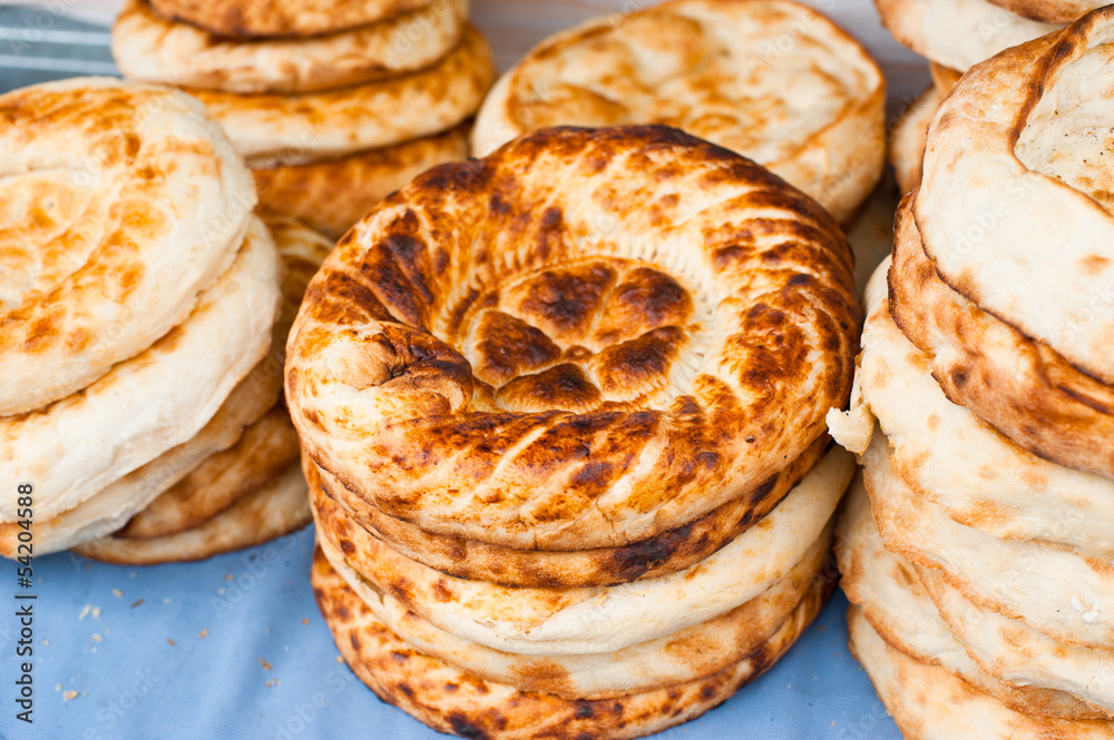 Traditional asian bread for sale at bakery in market place Traditional asian bread for sale at bakery in market place