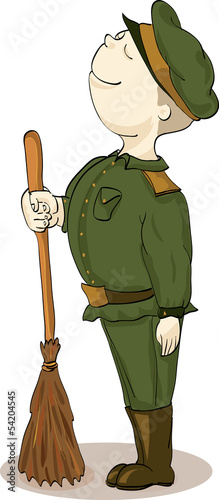 soldier in old style uniform with sweeper on parade-ground