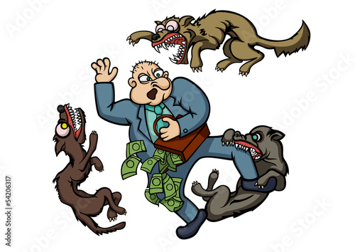 Bad man and angry dogs